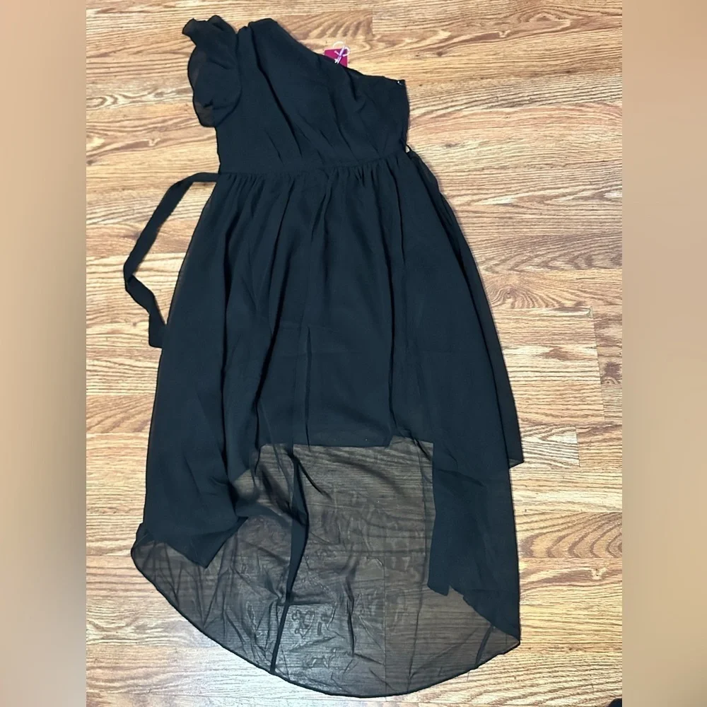 NWT GORLYA Girls One Shoulder Hi-Lo Hem Party Dress Size 14T BLACK